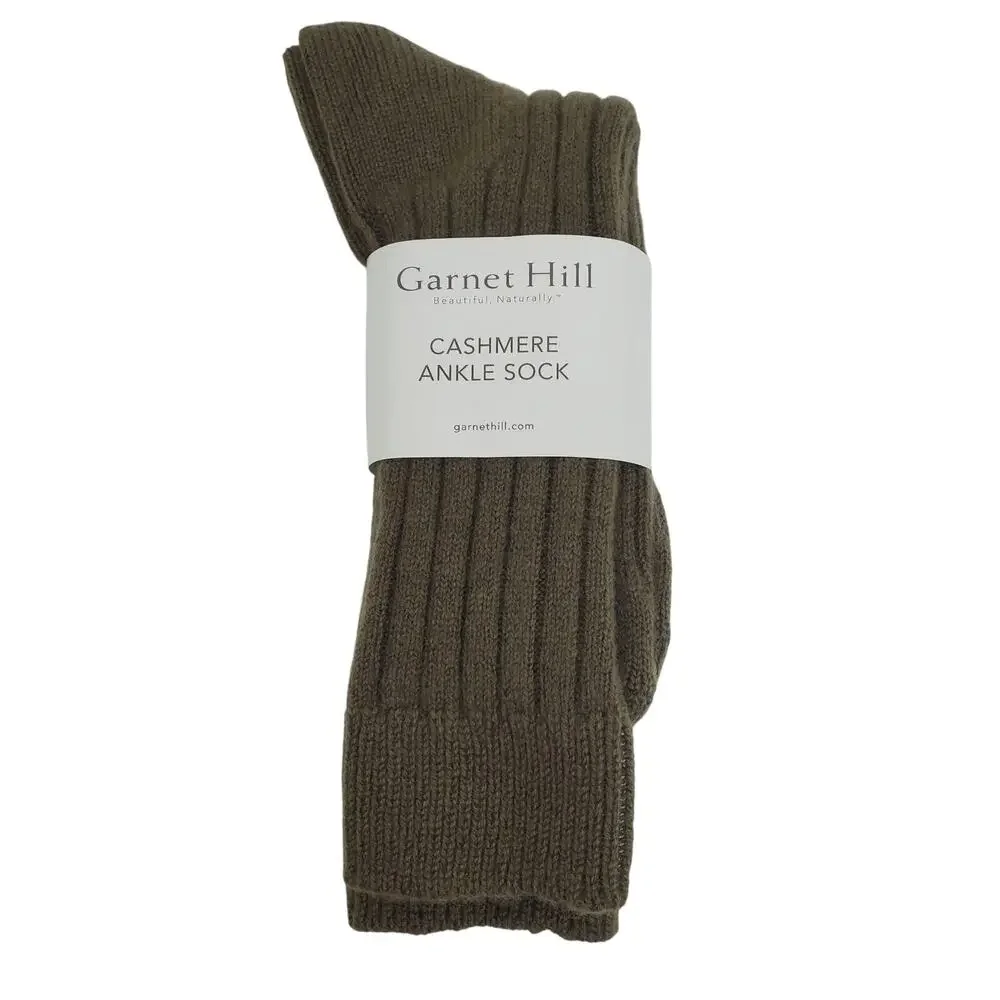 Soft Ribbed 82% Cashmere Ankle Socks Size 9-11 Warm Cozy Garnet Hill Olive Green